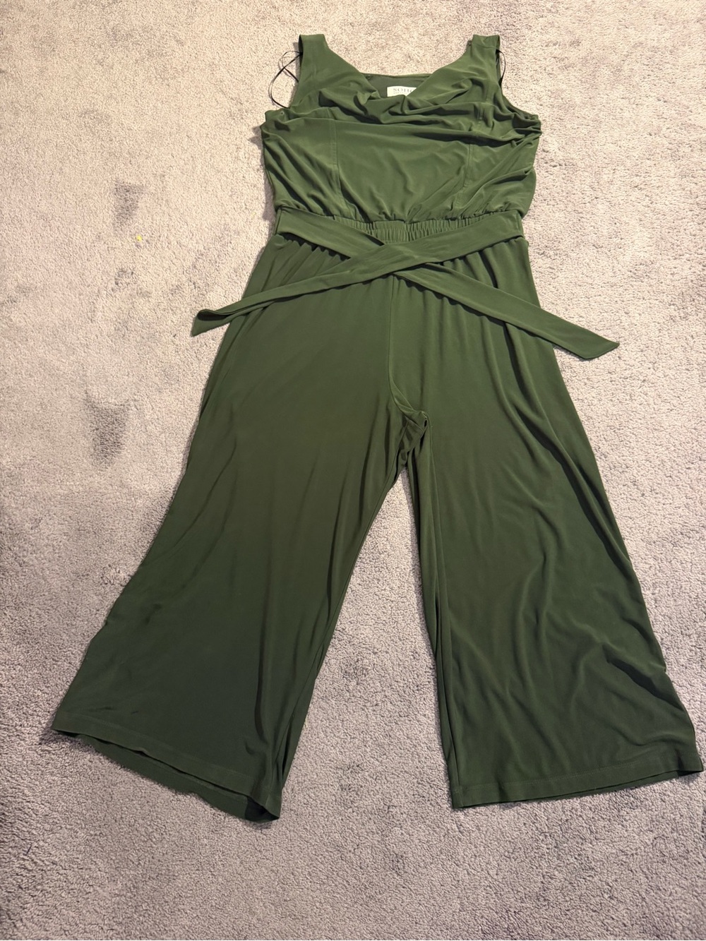 Soho Olive Green Sleeveless Wide-Leg Jumpsuit with Self-Tie Belt